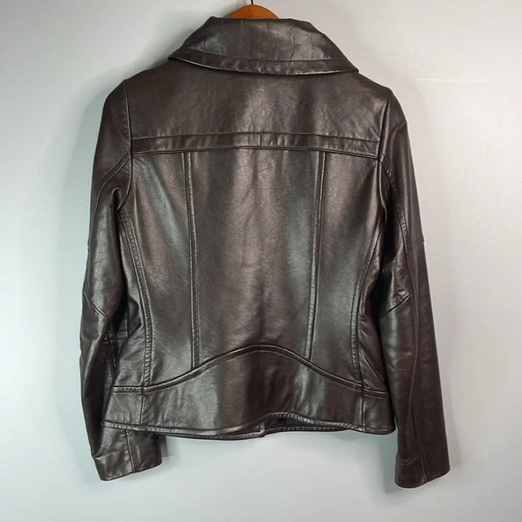 SOIA & KYO Leather Jacket Dark Chocolate Brown Tailored Zip Large Collar Size M - Picture 8 of 13